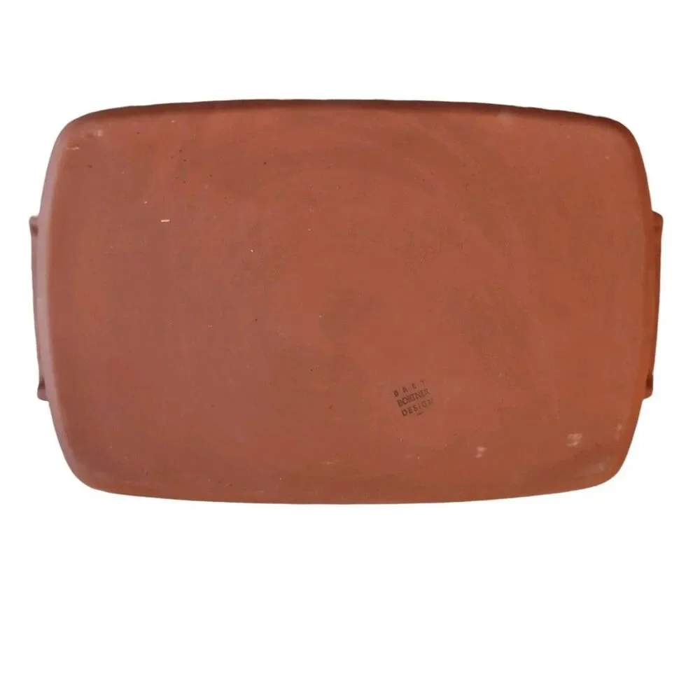 Bortner & Bortner Terra Cotta Enchilada Pan Dish Blue Glaze 12